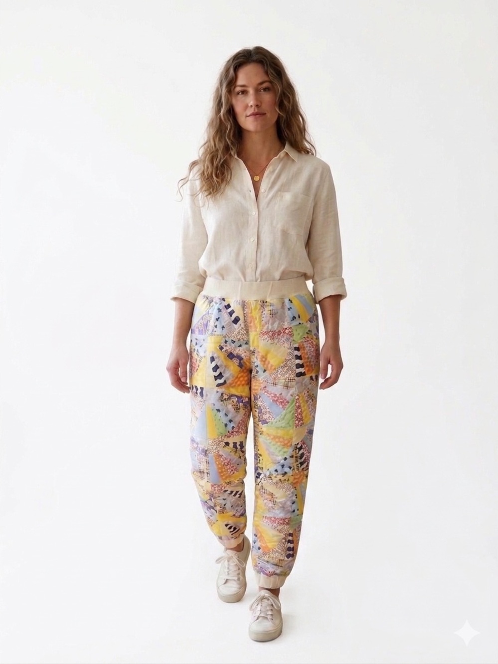 Carleen Patchwork FAN CHEATER PRINT SWEATPANT Size M Floral Colorful Academia